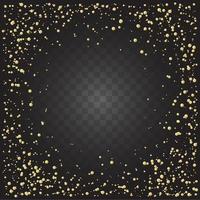 Round gold confetti frame with glitter particles on black background for greeting cards and invitations. Vector illustration, cartoon style