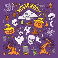 Vector illustration, halloween party elements. Set of icons in cartoon style.