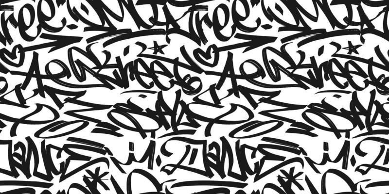 graffiti background with marker letters, bright lettering tags in the style of graffiti street art. Vector illustration seamless pattern