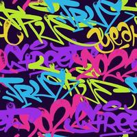 multicolored graffiti background with spray letters, bright colored lettering tags in the style of graffiti street art. Vector illustration seamless pattern