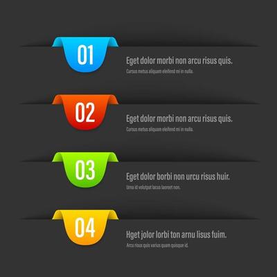 Infographics banners. A vivid illustration of the layout of the labels banner. Colored labels with a set of steps and parameters. A template for the design. All elements are isolated.EPS 10.