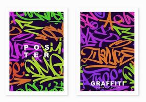 multicolored graffiti poster background with marker letters, bright colored banner lettering tags in the style of graffiti street art. Vector illustration template set