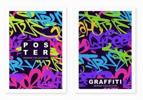 multicolored graffiti poster background with spray letters, bright colored banner lettering tags in the style of graffiti street art. Vector illustration template set