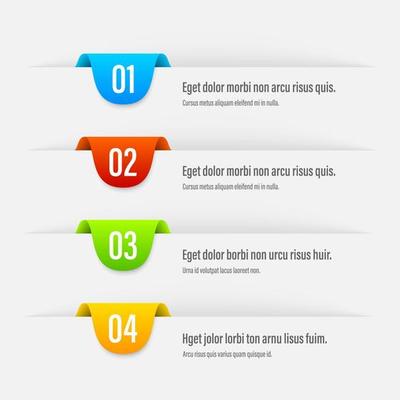 Infographics banners. A vivid illustration of the layout of the labels banner. Colored labels with a set of steps and parameters. A template for the design. All elements are isolated.EPS 10.