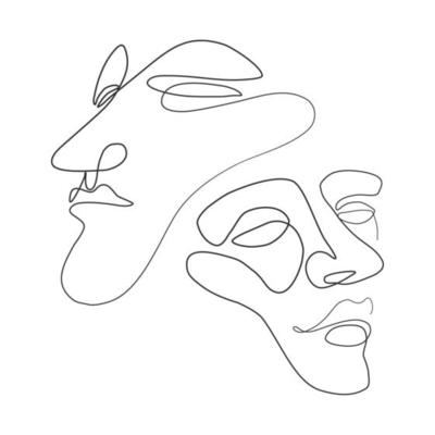 Vector illustration, One line face. Minimalist continuous linear sketch woman face.