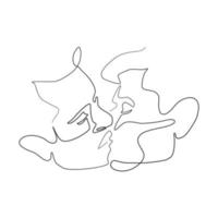 Vector illustration, kissing man and woman. minimalistic one line style.