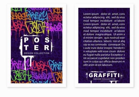 multicolored graffiti poster background with marker letters, bright colored banner lettering tags in the style of graffiti street art. Vector illustration template set