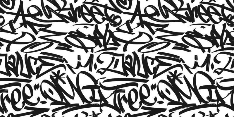 graffiti background with marker letters, bright lettering tags in the style of graffiti street art. Vector illustration seamless pattern