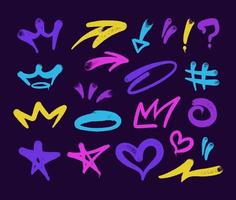 multicolored graffiti elements set spray paint crown vector