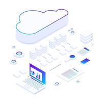 File storage Cloud. isometry vector illustration. The concept of data Storage and processing. Sort and search. Transmission and processing of information. Simple 3D design. Template for web design.