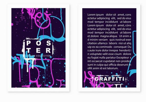 multicolored graffiti poster background with marker letters, bright colored banner lettering tags in the style of graffiti street art. Vector illustration template set