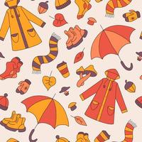 set of icons symbolizing autumn, bright cartoon childish style, vector