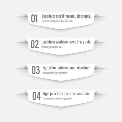 Infographics banners. A vivid illustration of the layout of the labels banner. Colored labels with a set of steps and parameters. A template for the design. All elements are isolated.EPS 10.