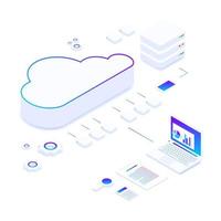 File storage Cloud. isometry vector illustration. The concept of data Storage and processing. Sort and search. Transmission and processing of information. Simple 3D design. Template for web design.