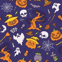 Seamless pattern, background Vector illustration, halloween party elements. Set of icons in cartoon style.