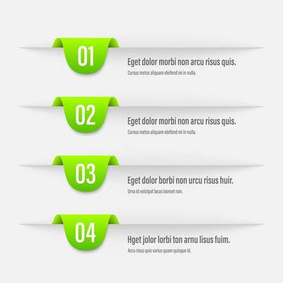 Infographics banners. A vivid illustration of the layout of the labels banner. Colored labels with a set of steps and parameters. A template for the design. All elements are isolated.EPS 10.