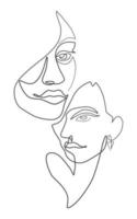 Vector illustration, One line face. Minimalist continuous linear sketch woman face.