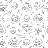 Seamless pattern, background Vector illustration, halloween party elements. Set of icons in cartoon style.