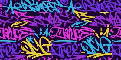 multicolored graffiti background with marker letters, bright colored lettering tags in the style of graffiti street art. Vector illustration seamless pattern