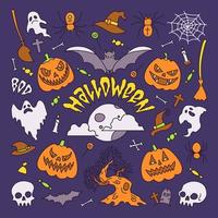 Vector illustration, halloween party elements. Set of icons in cartoon style.