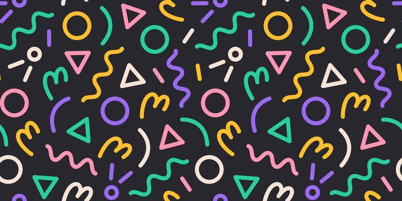 Fun colorful line doodle seamless pattern. Creative minimalist style art background for children or trendy design with basic shapes. Simple party confetti texture, childish scribble shape backdrop.