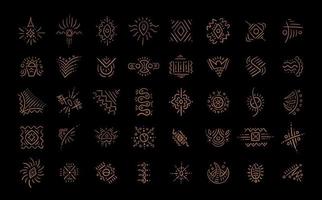 Hand drawn unique random tribal symbols. Stone age style. vector