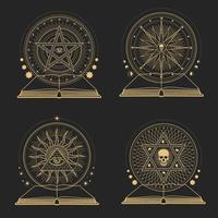 Occult and esoteric magic symbols with books vector