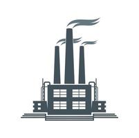 Factory icon, industrial plant chimney with smoke vector