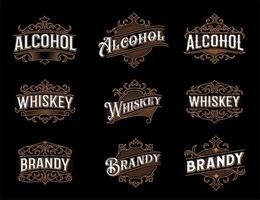 Craft whiskey, brandy alcohol vintage labels vector