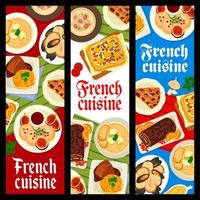 French cuisine banners, food dishes, meals plates vector
