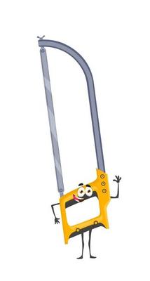 Cartoon hacksaw tool character, work instrument