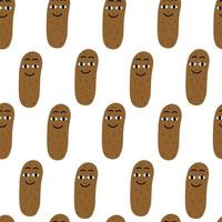 Funny vector seamless pattern with smelly brown poop. Stinky concept with doodle faces