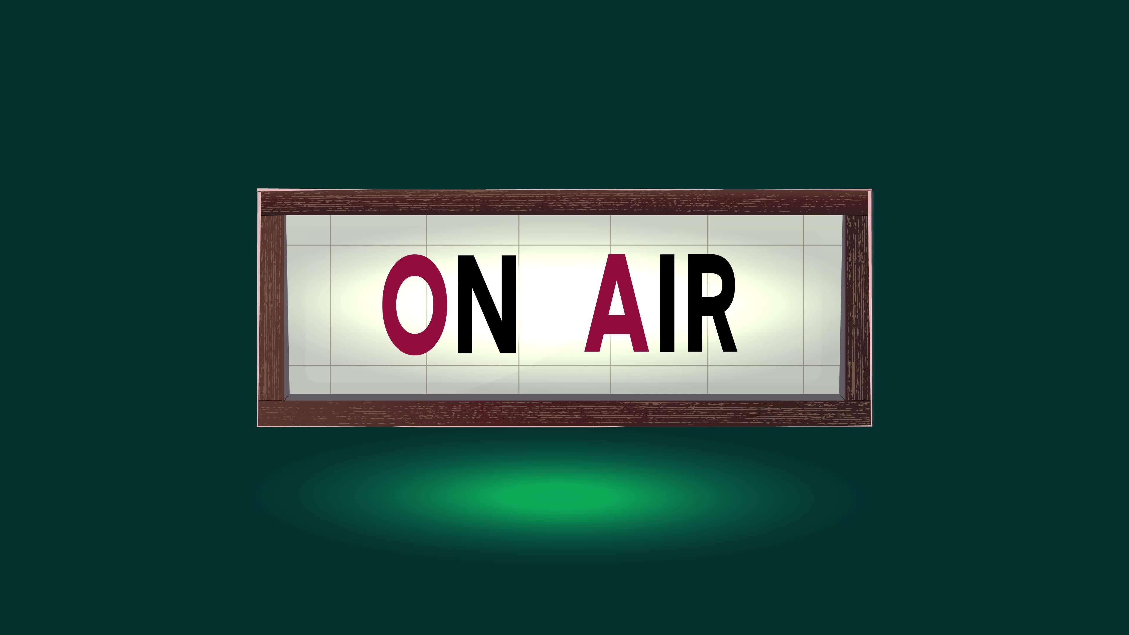 On air sign in retro lightbox lights up for live broadcasting