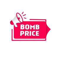 Bomb price. Red web banner with megaphone icon. Modern design. Vector icon.