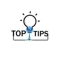 Top tips advice with lightbulb icon. Flat style vector design for banner.