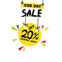 20 percent off banner, One day sale original price and sale. flat style vector. vector