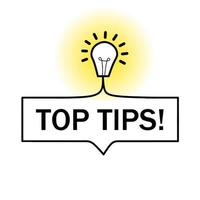 Top tips. badge with lightbulb icon design. Modern style vector template.