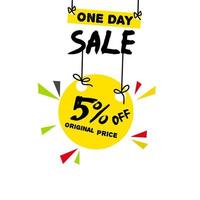 5 percent off banner, One day sale original price and sale. vector template.