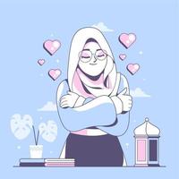 self love concept islamic girl cartoon character vector