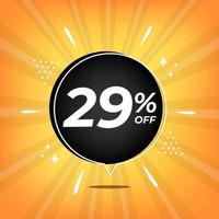 29 percent off. Yellow banner with twenty-nine percent discount on a black balloon for mega big sales. vector