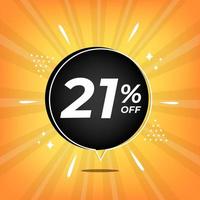 21 percent off. Yellow banner with twenty-one percent discount on a black balloon for mega big sales. vector