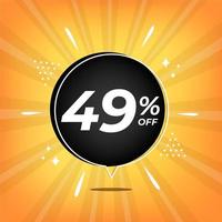 49 percent off. Yellow banner with forty-nine percent discount on a black balloon for mega big sales. vector