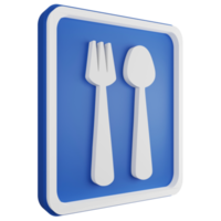 3D render restaurant sign icon isolated on transparent background, blue informative sign png