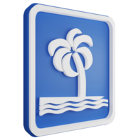 3D render beach sign icon isolated on transparent background, blue informative sign png