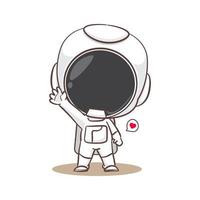 Cute astronaut say hello cartoon character. Space concept design. Hand drawn flat adorable chibi vector illustration. Isolated white background