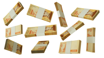 3D rendering of Venezuelan bolivar notes flying in different angles and orientations isolated on transparent background png