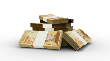 3d rendering of Stack of Venezuelan bolivar notes. bundles of Venezuelan currency notes isolated on transparent background png