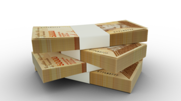 3d rendering of Stack of Venezuelan bolivar notes. Few bundles of Venezuelan currency isolated on transparent background png