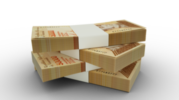 3d rendering of Stack of Venezuelan bolivar notes. Few bundles of Venezuelan currency isolated on transparent background png