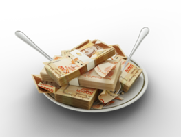 3D rendering of Venezuelan bolivar notes on plate. Money spent on food concept. Food expenses, expensive meal, spending money concept. eating money, misuse of money png